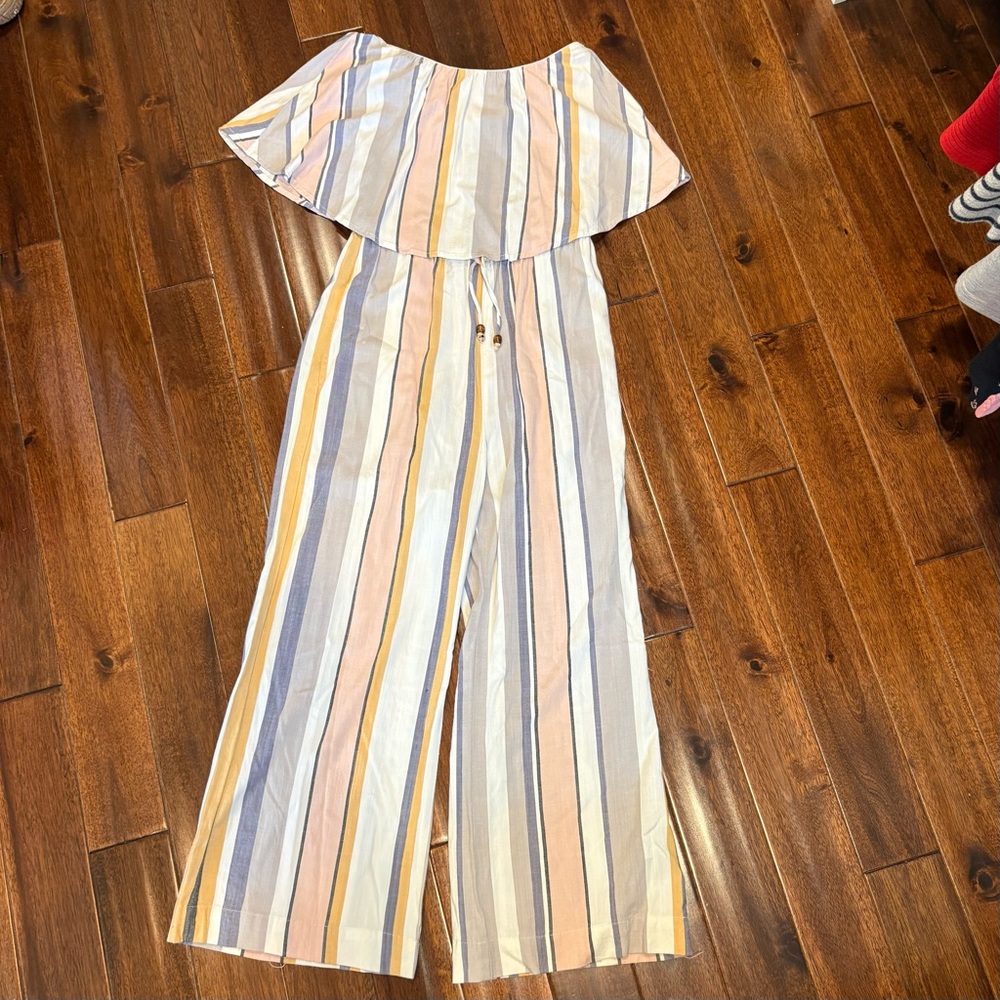 Shore Summer Striped Jumpsuit Off the Shoulder